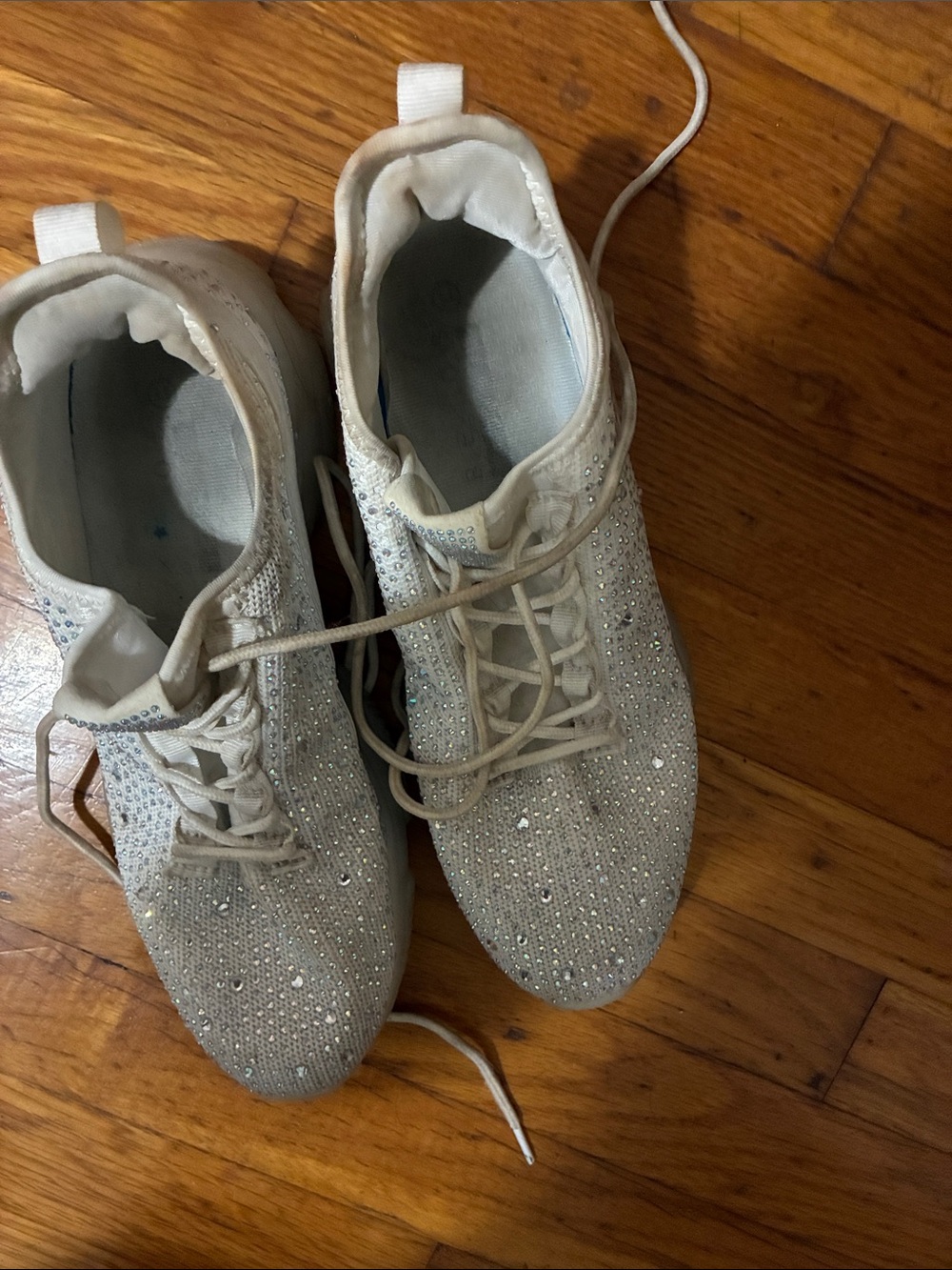 Sparkle Knit Lace-Up Sneakers in White